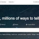 Shutterstock homepage that lets people find royalty-free images, video, and music.