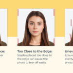 Three examples of incorrectly stapled passport photos.