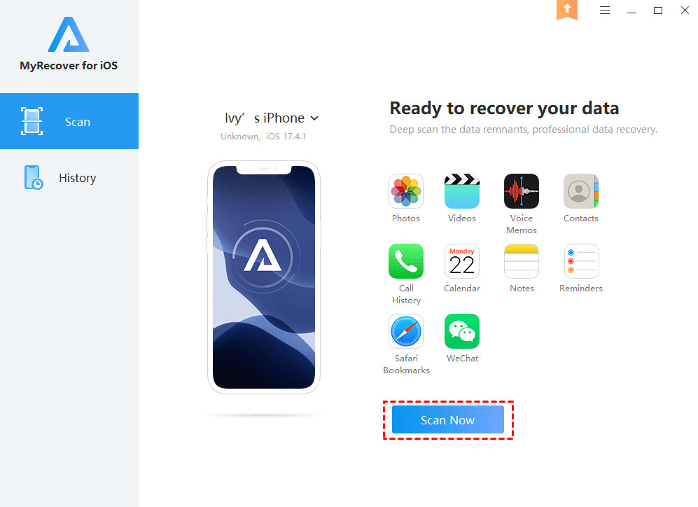 Start scanning iPhone for deleted Facebook photos recovery