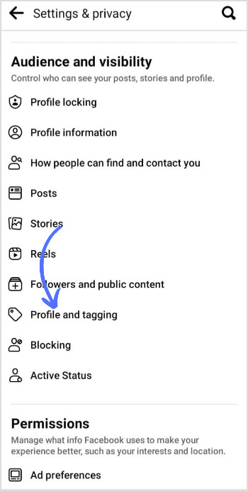 Tap Profile and Tagging under Audience and Visibility Settings