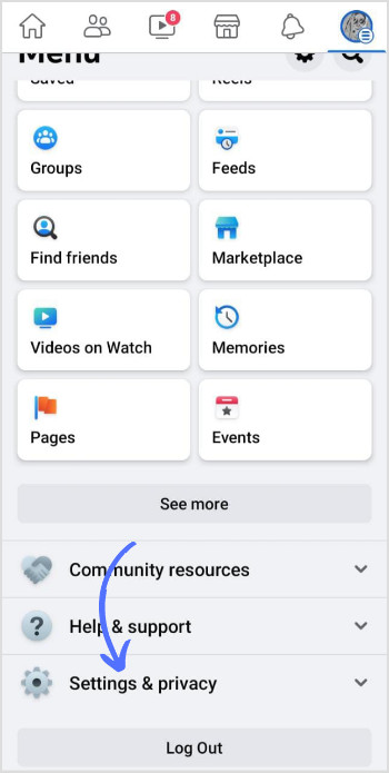 Select Settings and Privacy from Facebook Menu