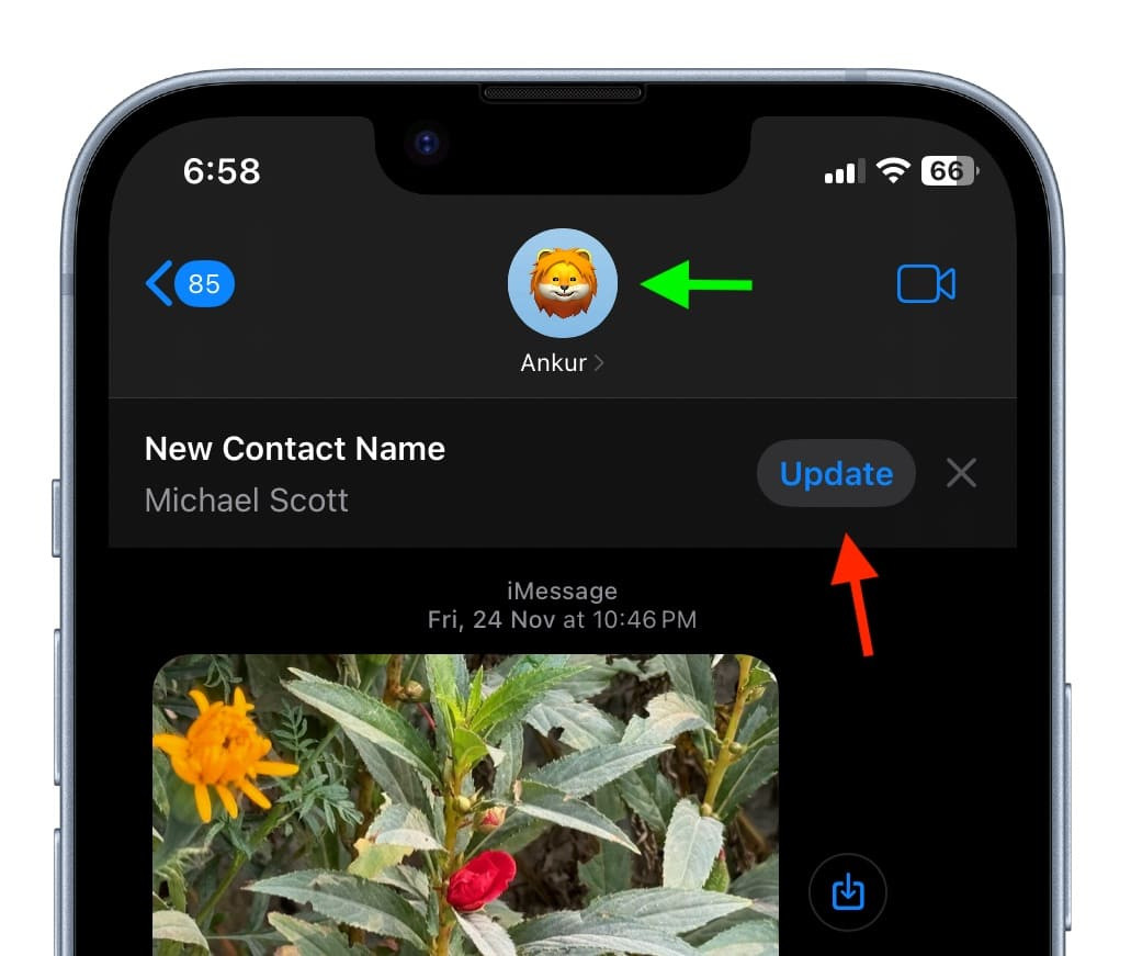 Update new name in Messages on iPhone chat screen banner