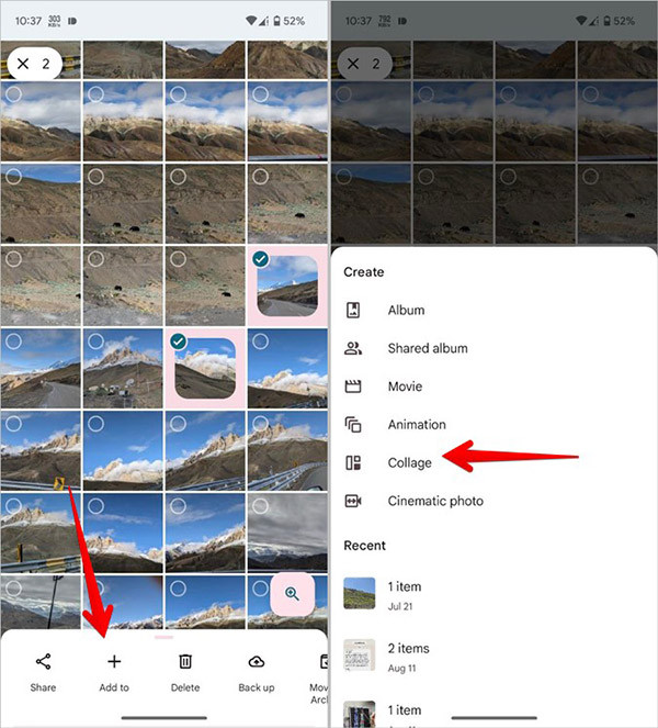 Google Photos Interface for Collage Creation