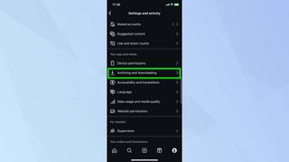 Screenshot of the Archiving and Downloading section in Instagram settings.