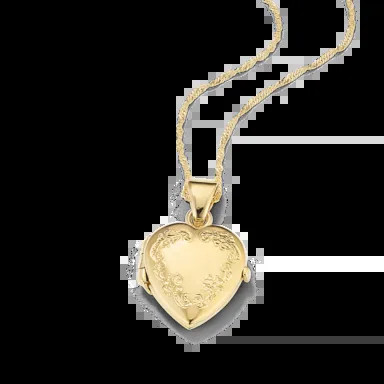 Detailed view of a vintage style heart locket in yellow gold, showcasing the intricate design and the photo compartment, suggesting the importance of precise photo size for vintage lockets