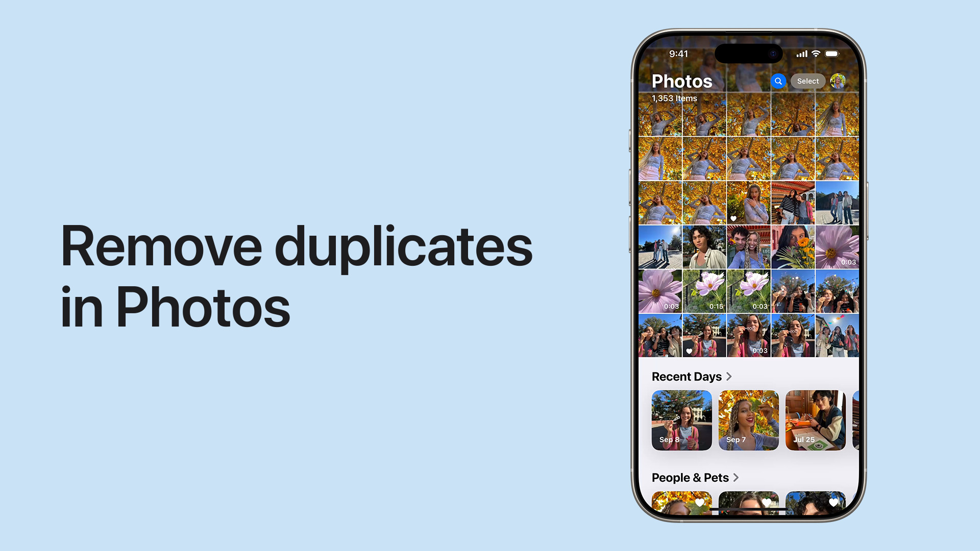 alt text: iPhone screen showing the duplicates album in photos