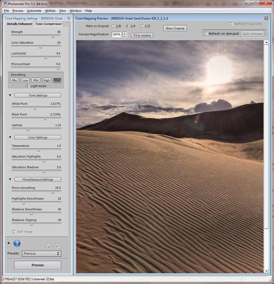 Multiple Image HDR Tone Mapping Settings