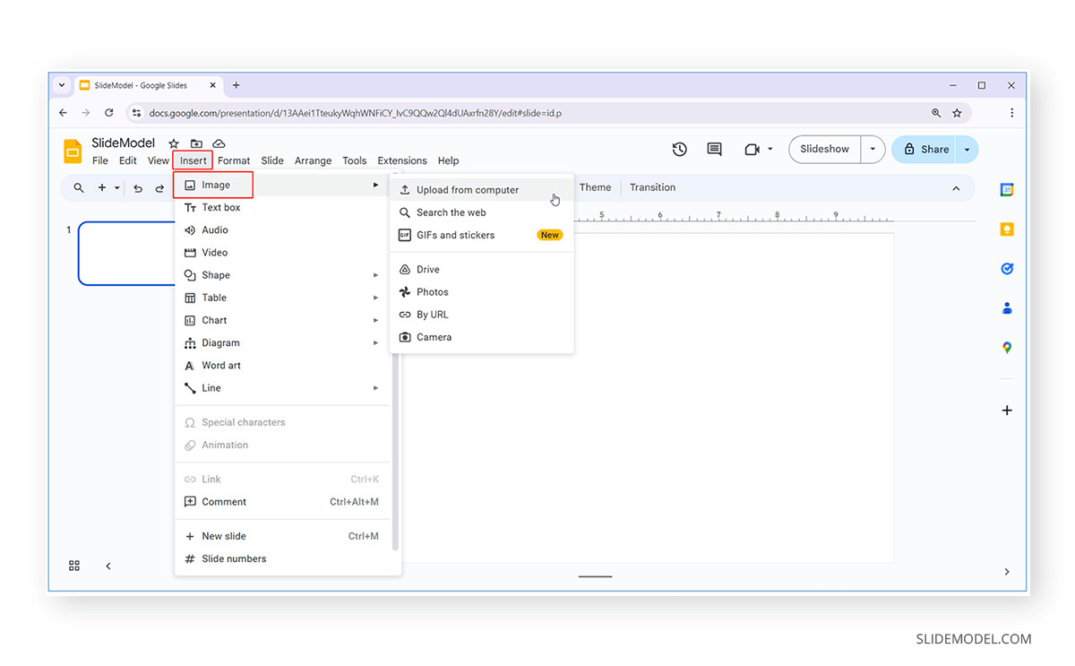 Inserting an image in Google Slides