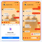 Two phone screens showing how to share a file in Messenger.