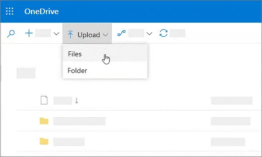 Upload button in OneDrive