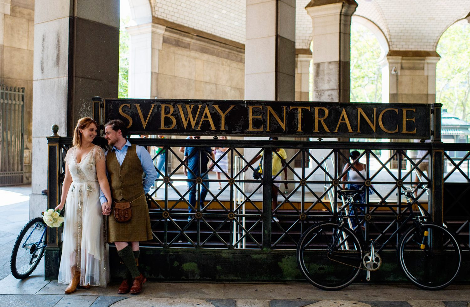 Grooms in kilts embrace in NYC