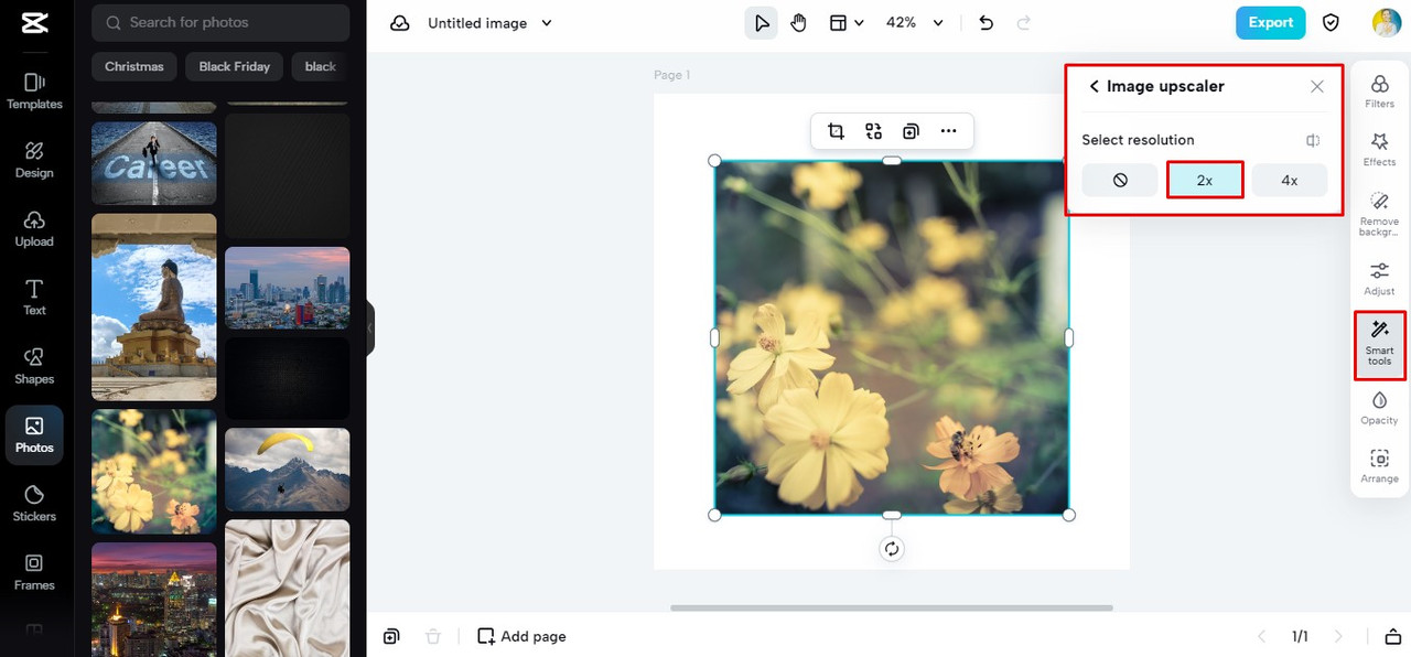 Enhance resolution using CapCut image upscaler