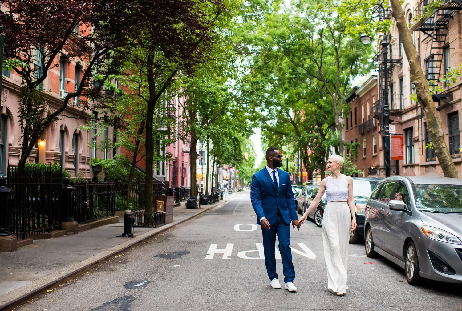 Bride in pants in West Village