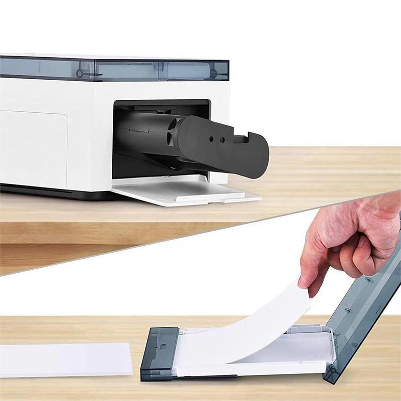 Loading photo paper in the Liene desktop printer with the glossy side facing up