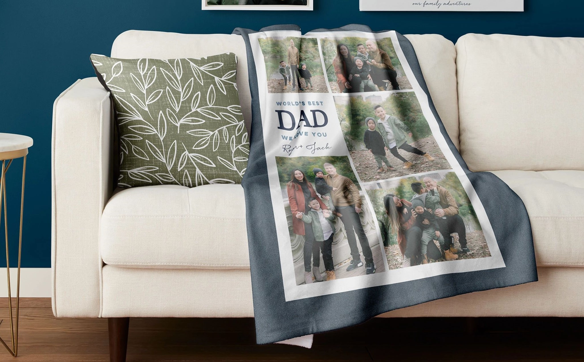 Photo blanket featuring a father and child embracing, showcasing a personal and loving moment