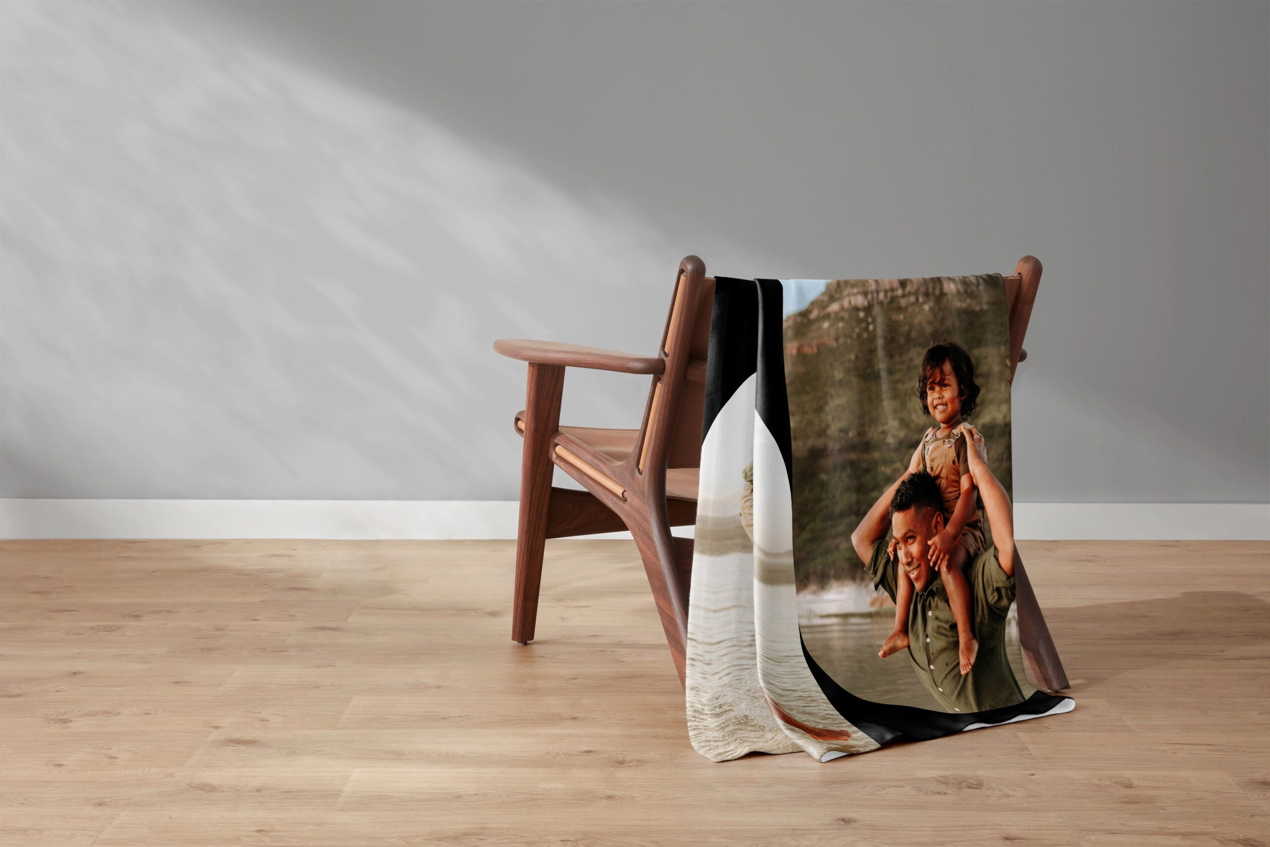 Family photo blanket featuring multiple generations with clear, smiling faces