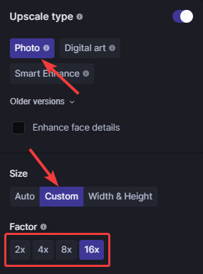Select custom size for image upscale