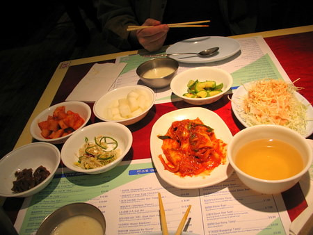 An assortment of banchan, adding vibrancy to the meal at Hansol