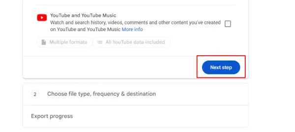 Next Step button in Google Takeout