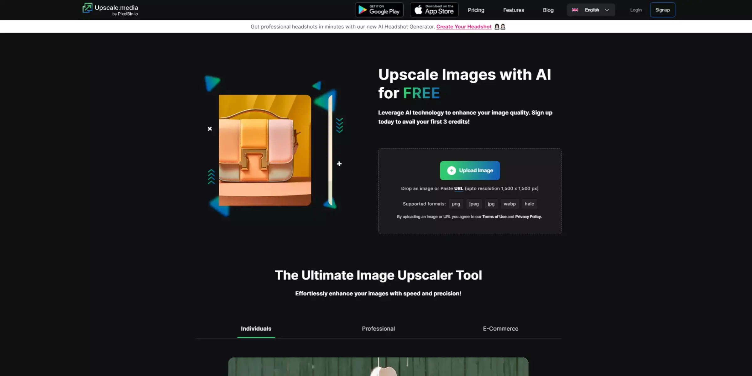 Upscale.media interface