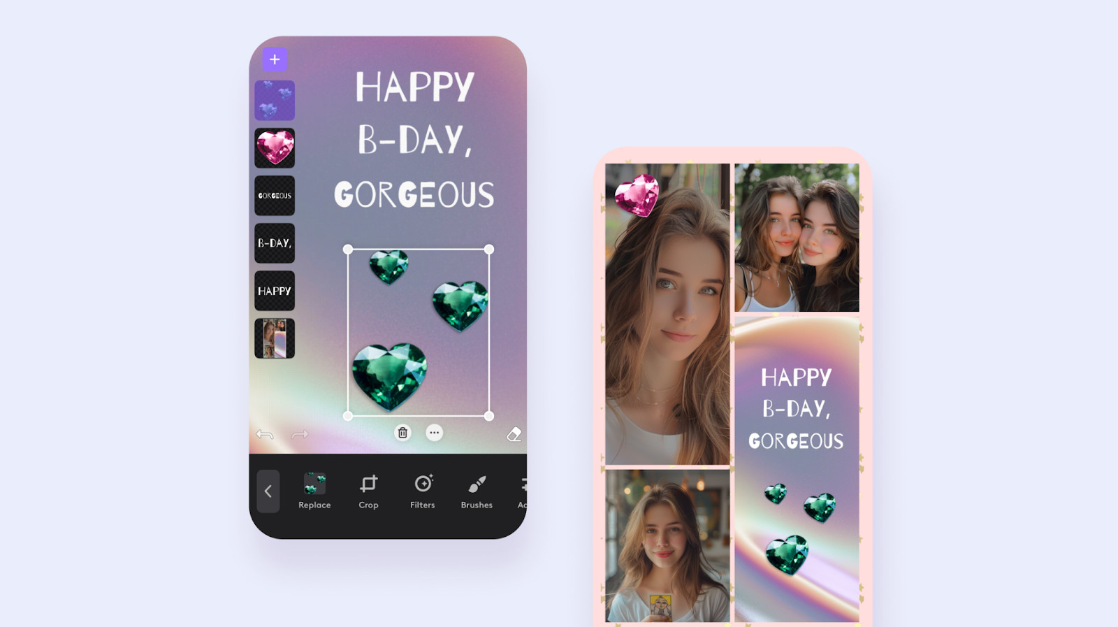 Example collage showcasing the use of text and stickers to enhance visual appeal.