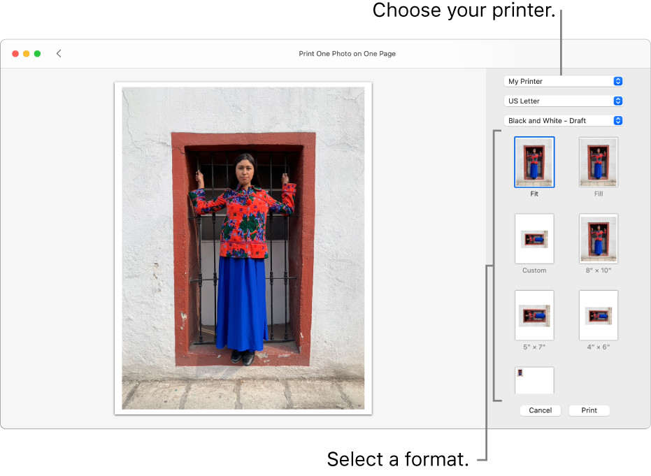 Mac Photos app printing options shown