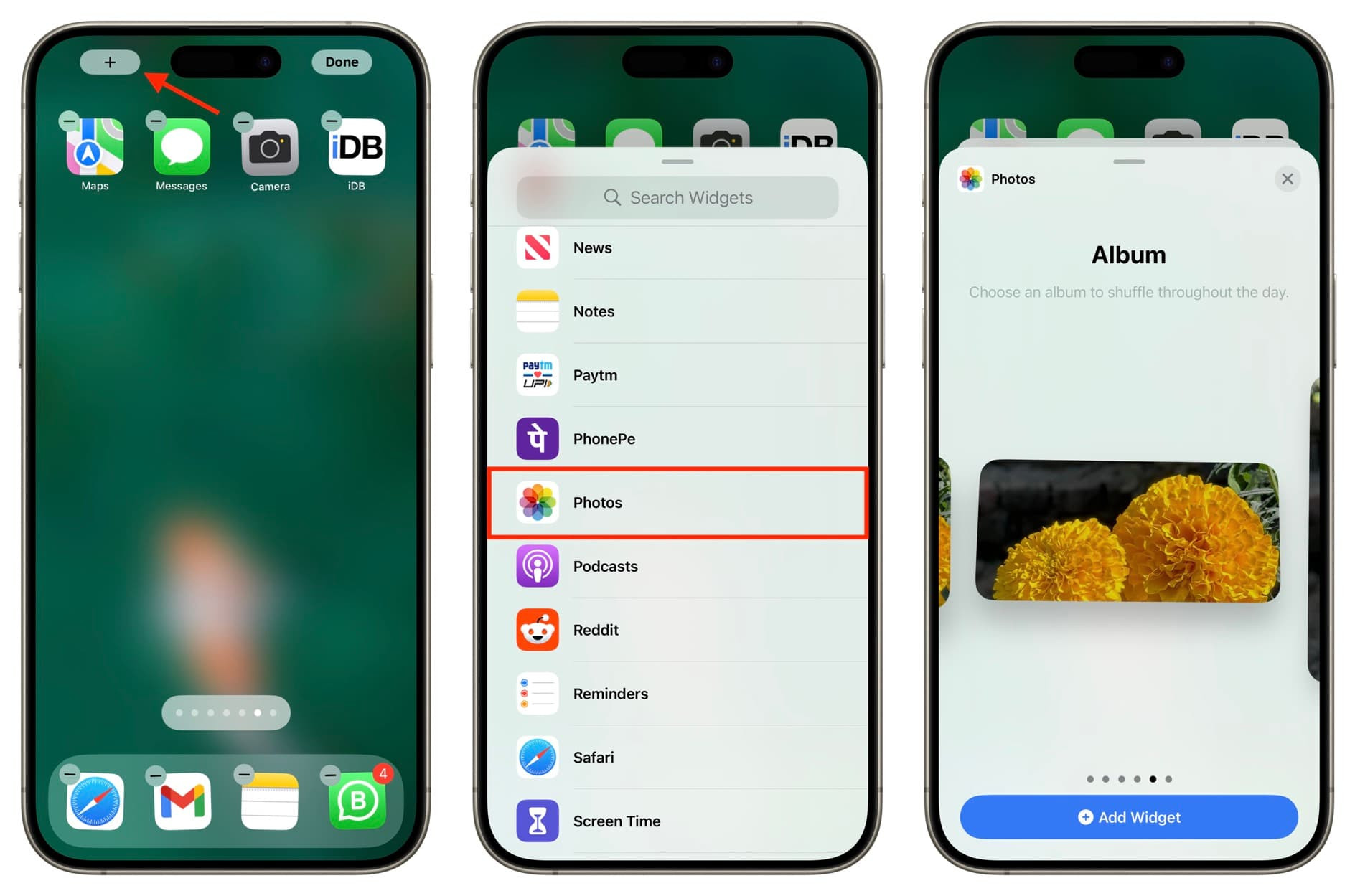 Add Photos app widget to iPhone Home Screen