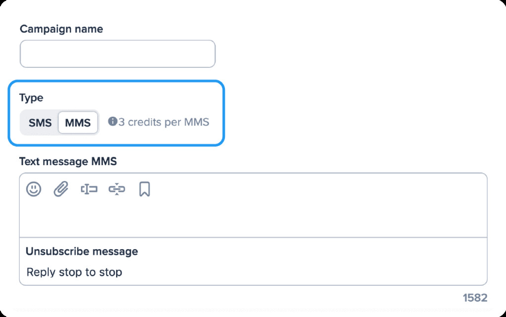 Selecting MMS campaign type to enable multimedia messaging