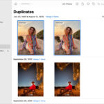The Photos app sidebar with the Duplicates option highlighted, used to identify and merge duplicate images