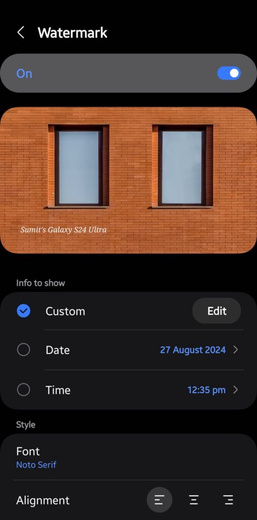 Camera app watermark settings 1