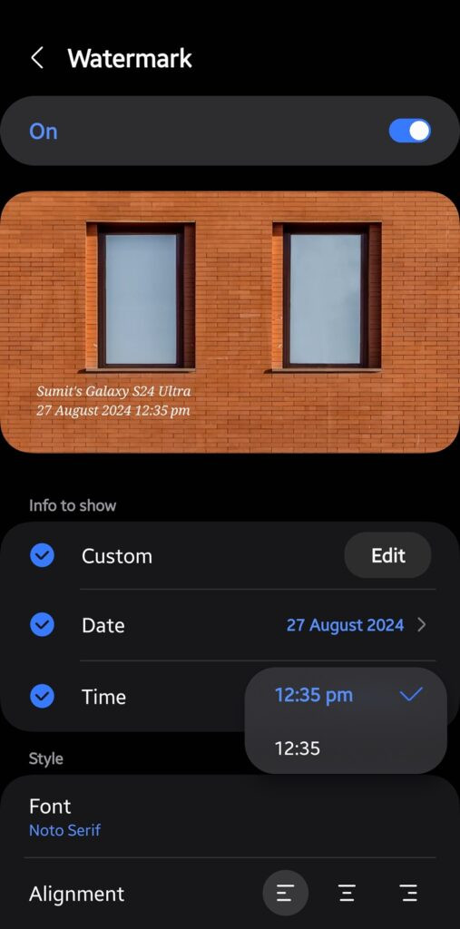 Camera app watermark settings 3