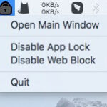 Screenshot of the menu bar showing the Open Main Window option and three other options