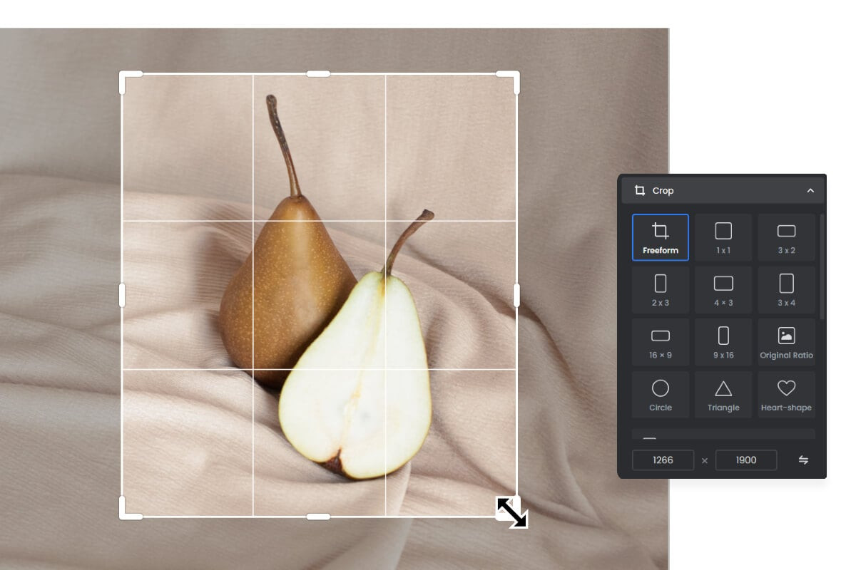 Cropping a landscape image to 5x7 dimensions using aspect ratio tools