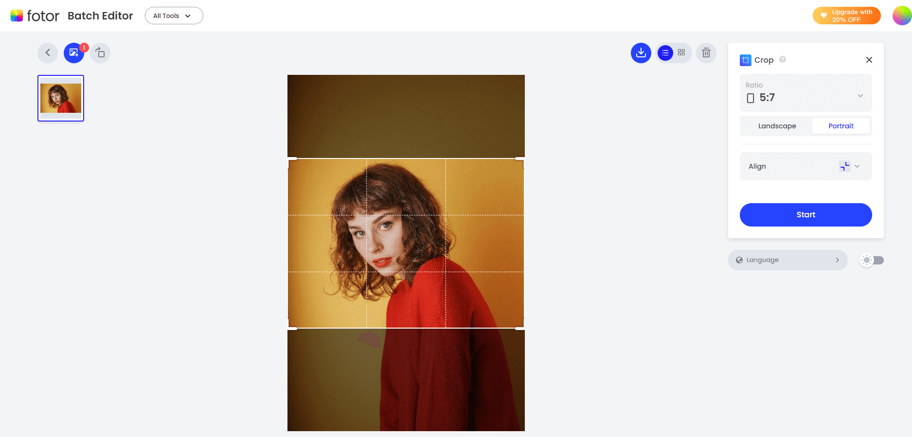 Cropping a portrait photo to a 5 by 7 aspect ratio using photo editing software