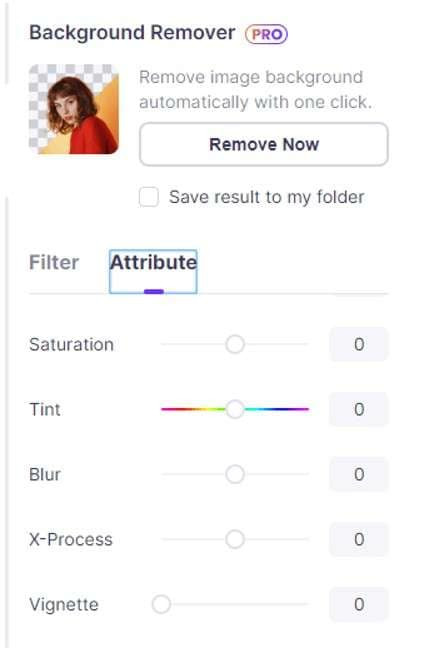 PixStudio interface showing the blur adjustment slider for online photo editing