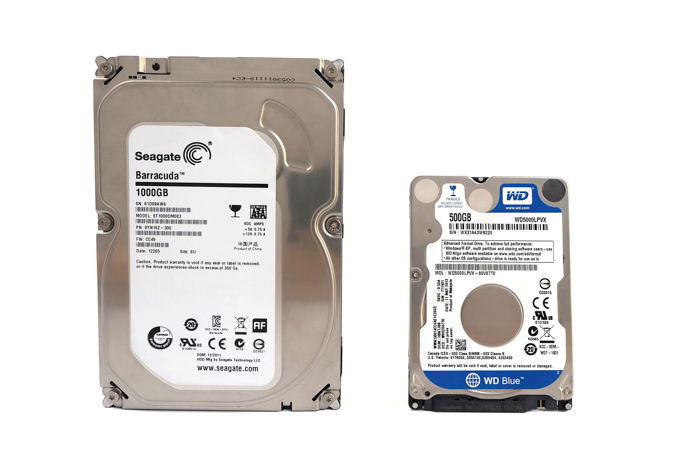 Side-by-side comparison of Seagate and Western Digital hard drives