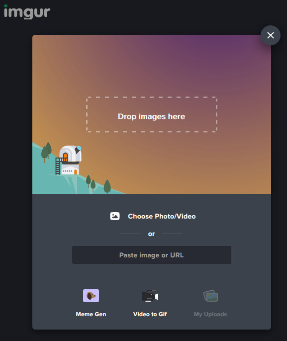 A screenshot of the Imgur user interface for uploading images