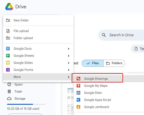 Create New Drawing in Google Drive