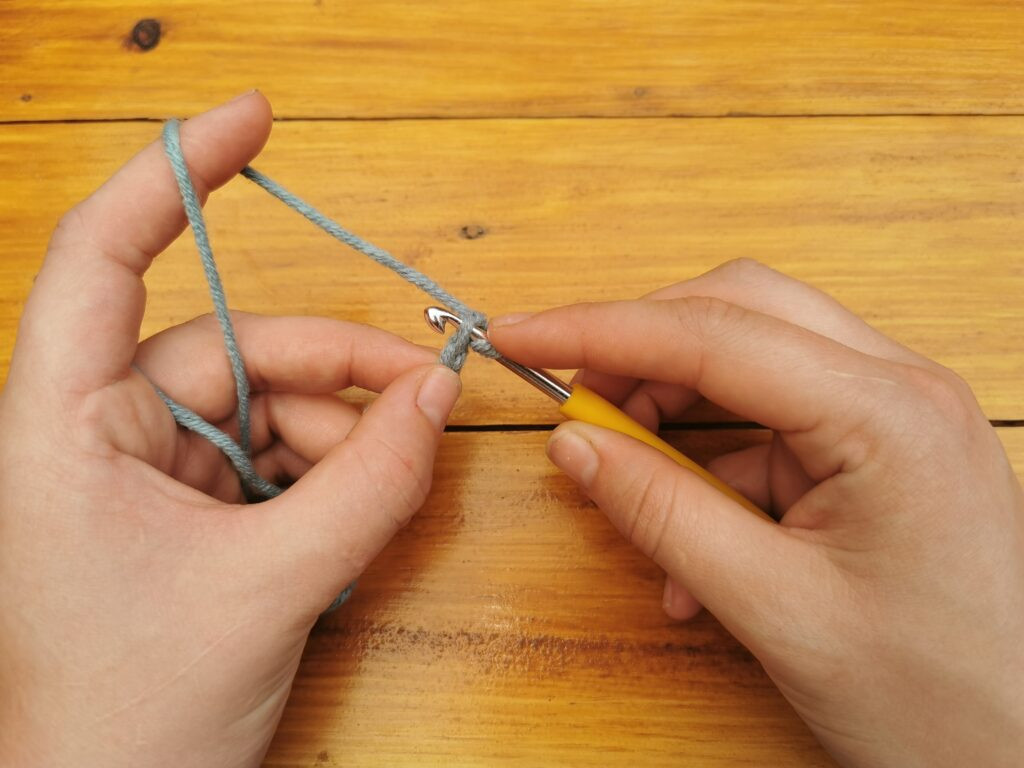 Inserting the hook into the second chain from the hook initiates the single crochet stitch