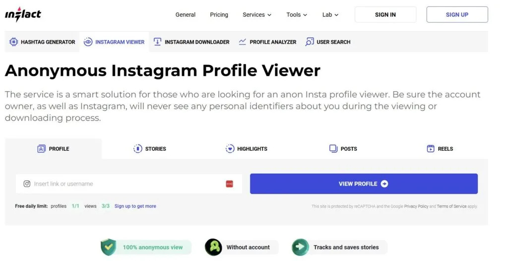 Inflact Instagram Viewer Interface