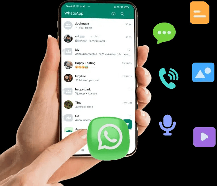 KidsGuard for WhatsApp tracking app showing view once messages and chat history
