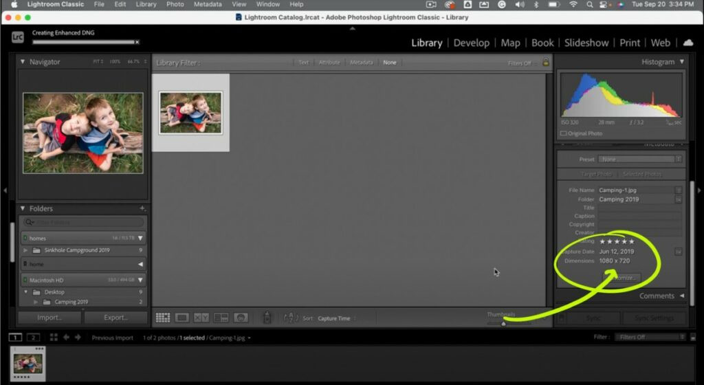 Lightroom Interface with Photo Menu and Enhance Option Selected