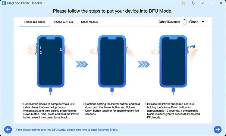Put your locked iPhone into recovery mode following the instructions