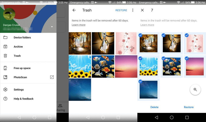 Select Files from Google Photos to Restore