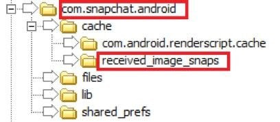 Accessing the received_image_snaps folder on Android to recover deleted Snapchat photos