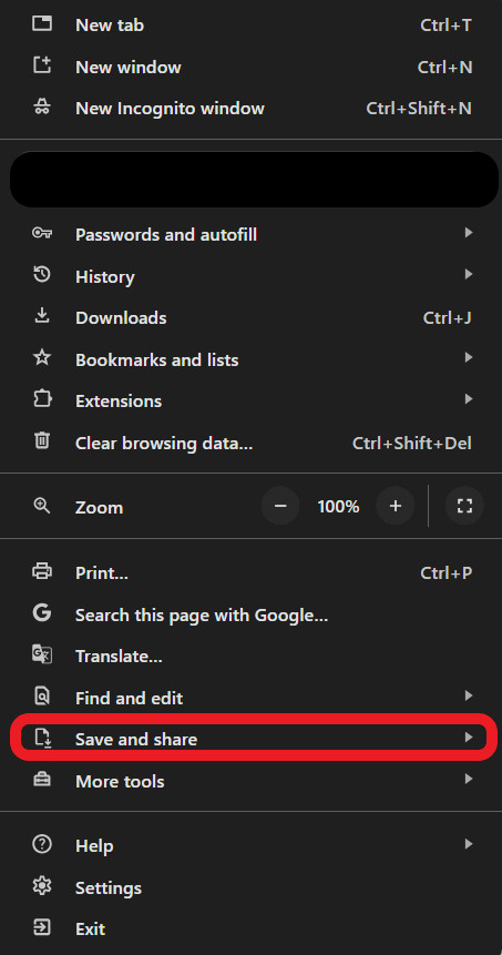 click on the save and share button