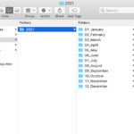 Folder structure example for organising digital photos, categorised by year and month