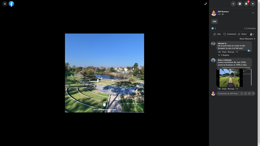 On some displays, a 360 photo cannot be maximized to the full screen