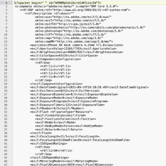 XMP file with image metadata