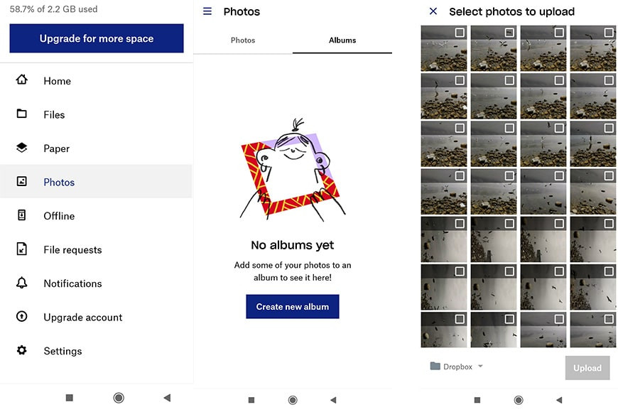 Dropbox interface for sharing files